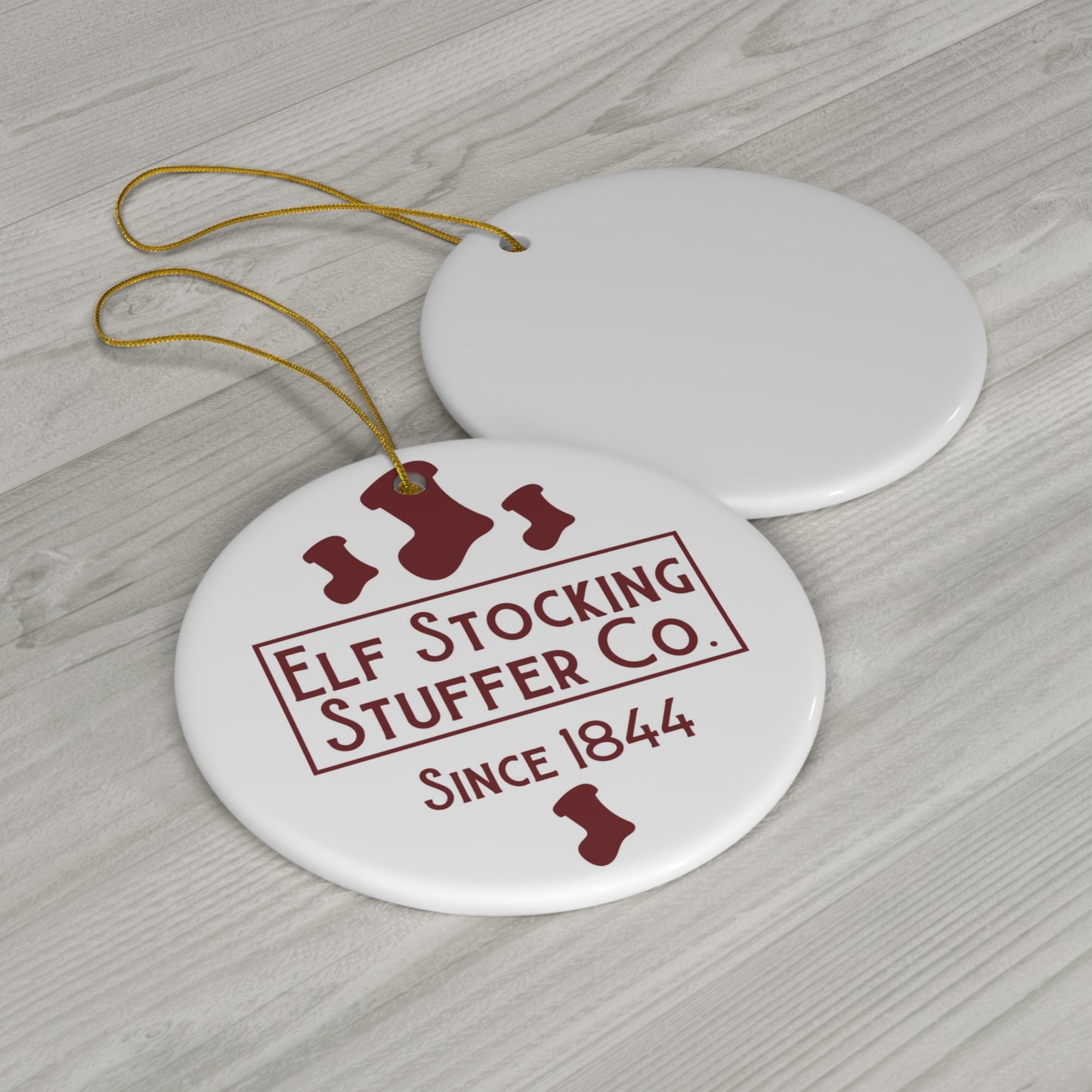 Elf Stocking Stuffer Ceramic Disc Ornament          Item #8724369