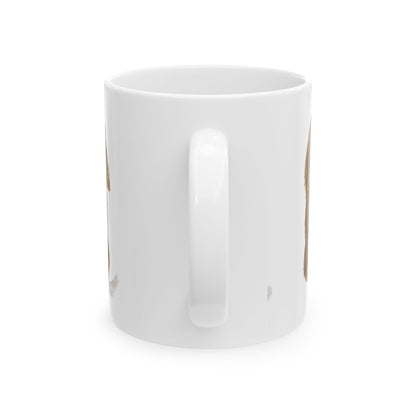 Dog Lover Ceramic Mug — Cute Brown & White Puppy Back Illustration 11oz    Item #5679