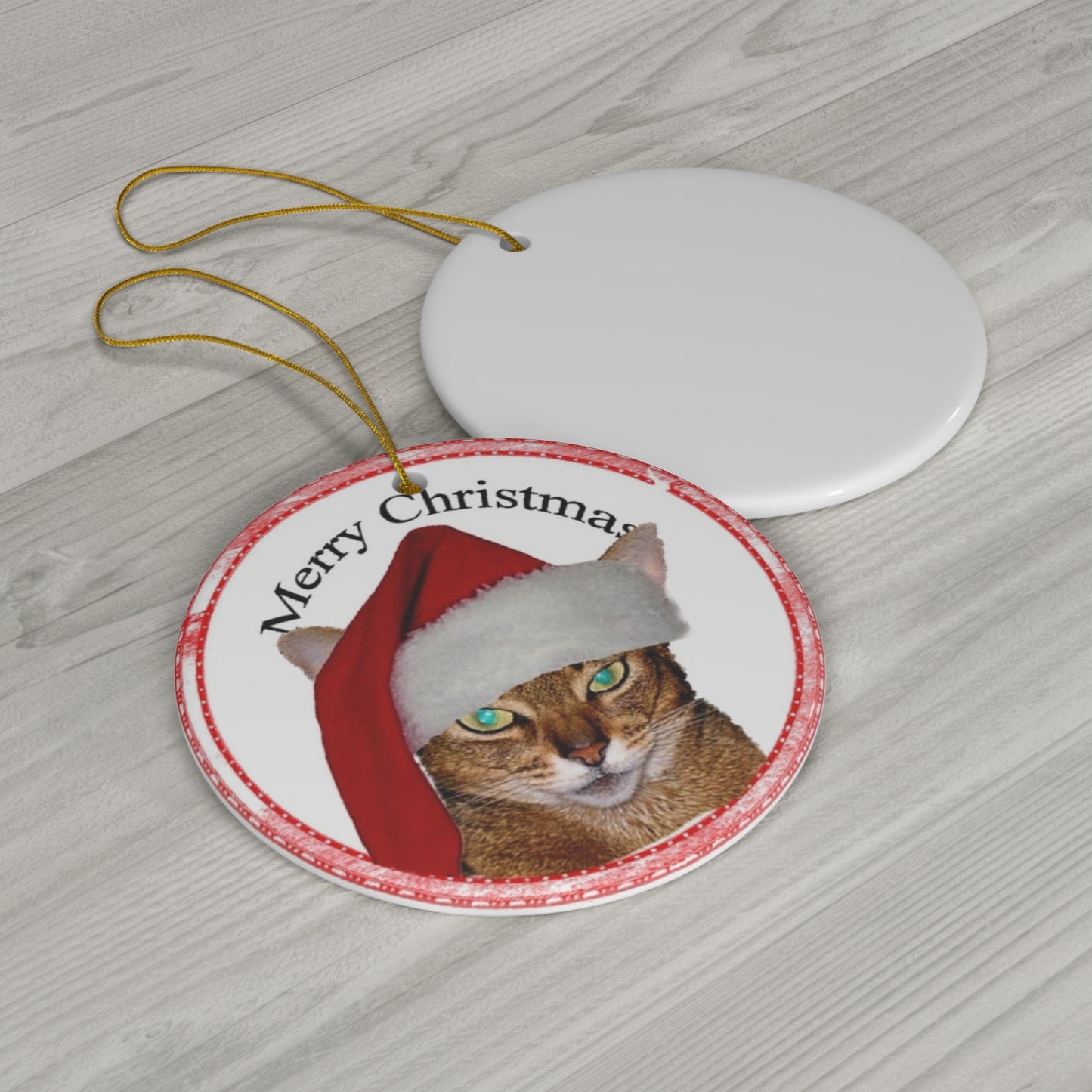 Merry Christmas Cat Ceramic Disc Ornament        Item #6845652