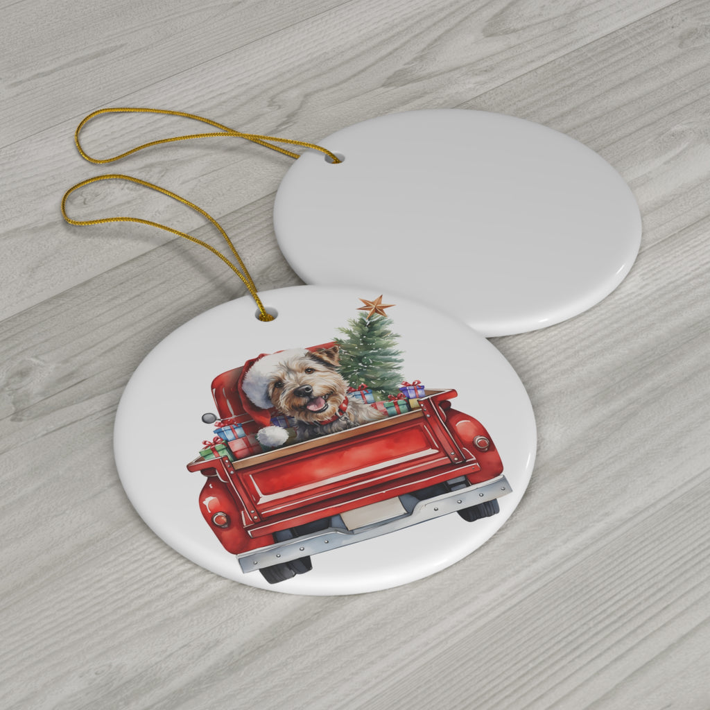 Glen Of Imaal Terrier Christmas Dog In Red Truck Ceramic Disc Ornament          Item #5586442