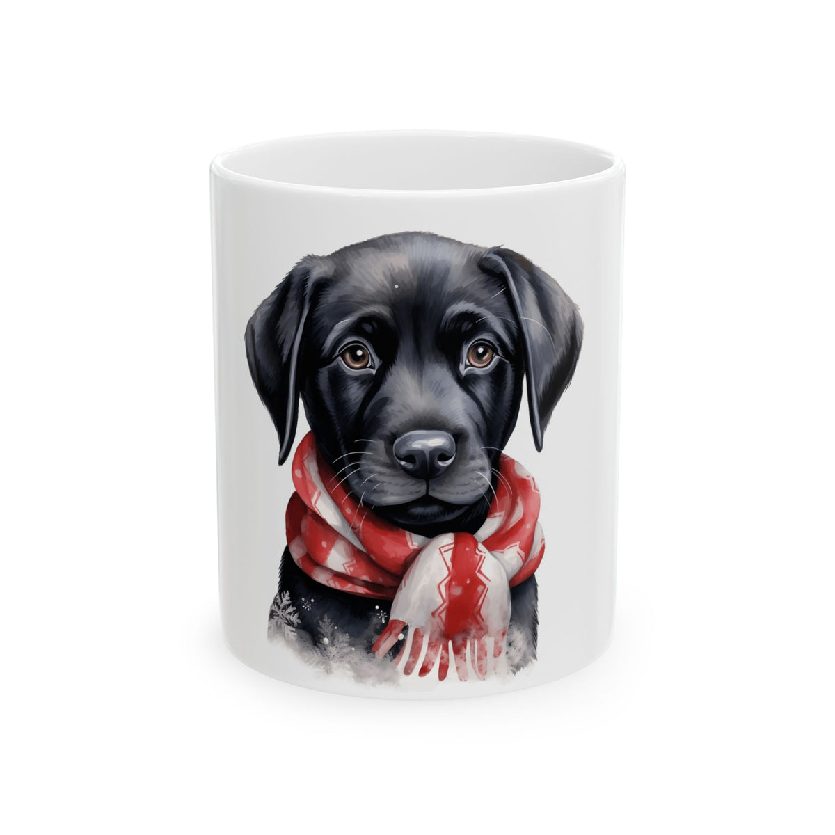 Black Labrador Puppy Mug with Red Scarf – Cute Holiday Coffee Cup 11oz  Item #720997