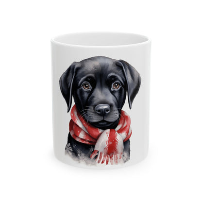 Black Labrador Puppy Mug with Red Scarf – Cute Holiday Coffee Cup 11oz  Item #720997