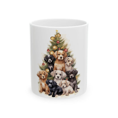 Christmas Puppy Tree Mug — Cute Holiday Puppies Ceramic Coffee Cup 11oz  Item #474054