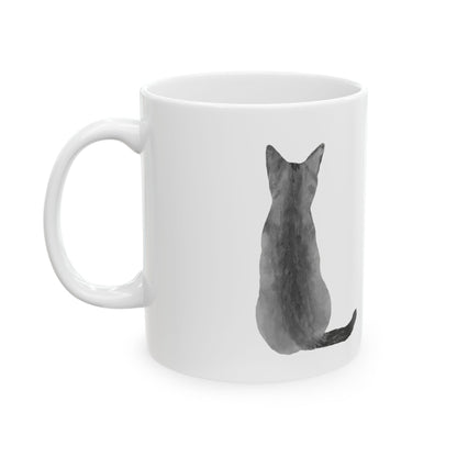 Cat Silhouette Ceramic Mug — Minimal Black Cat Coffee Cup 11oz  Item #1009