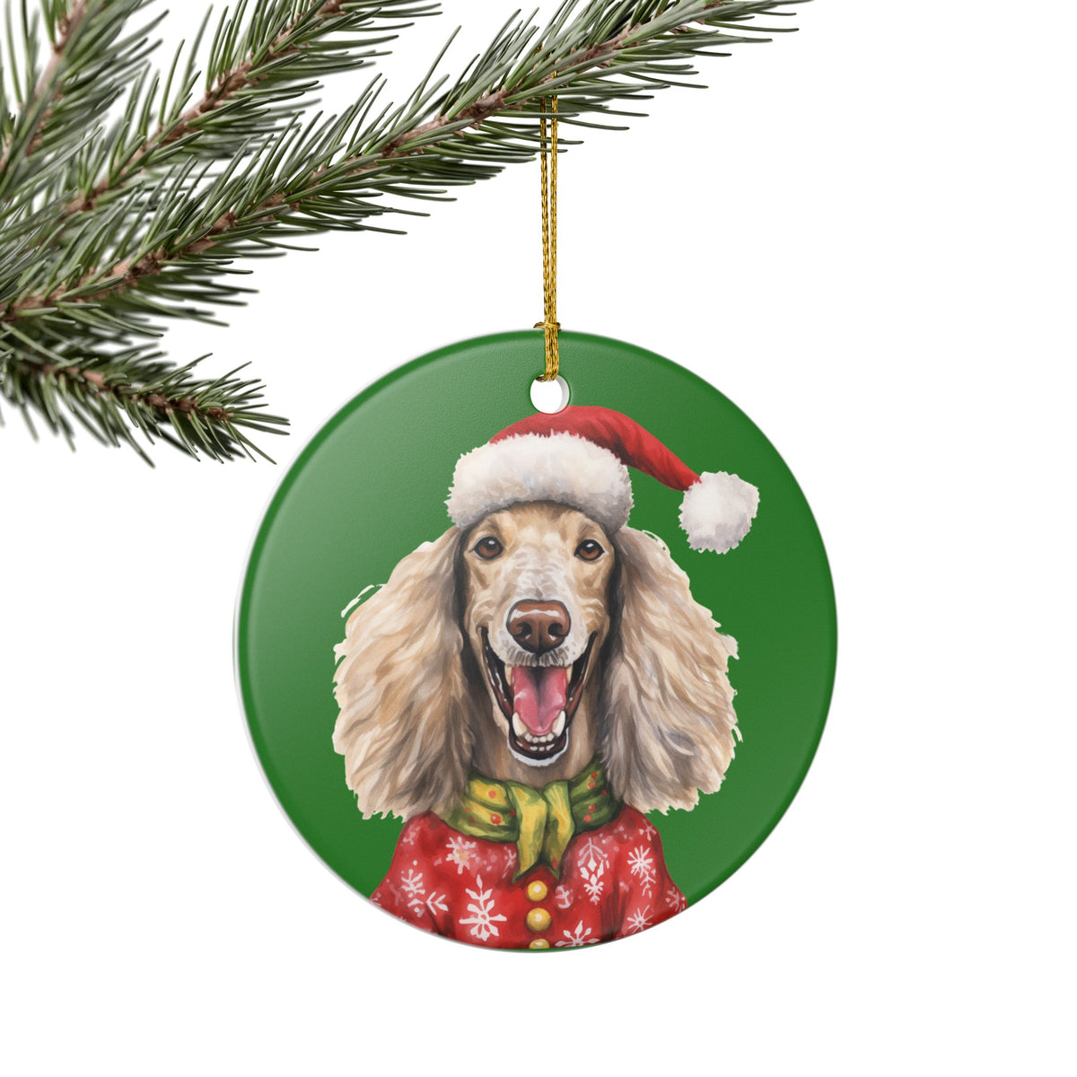 Ceramic Christmas Ornament – Festive Cocker Spaniel Dog in Santa Hat    Item #791839