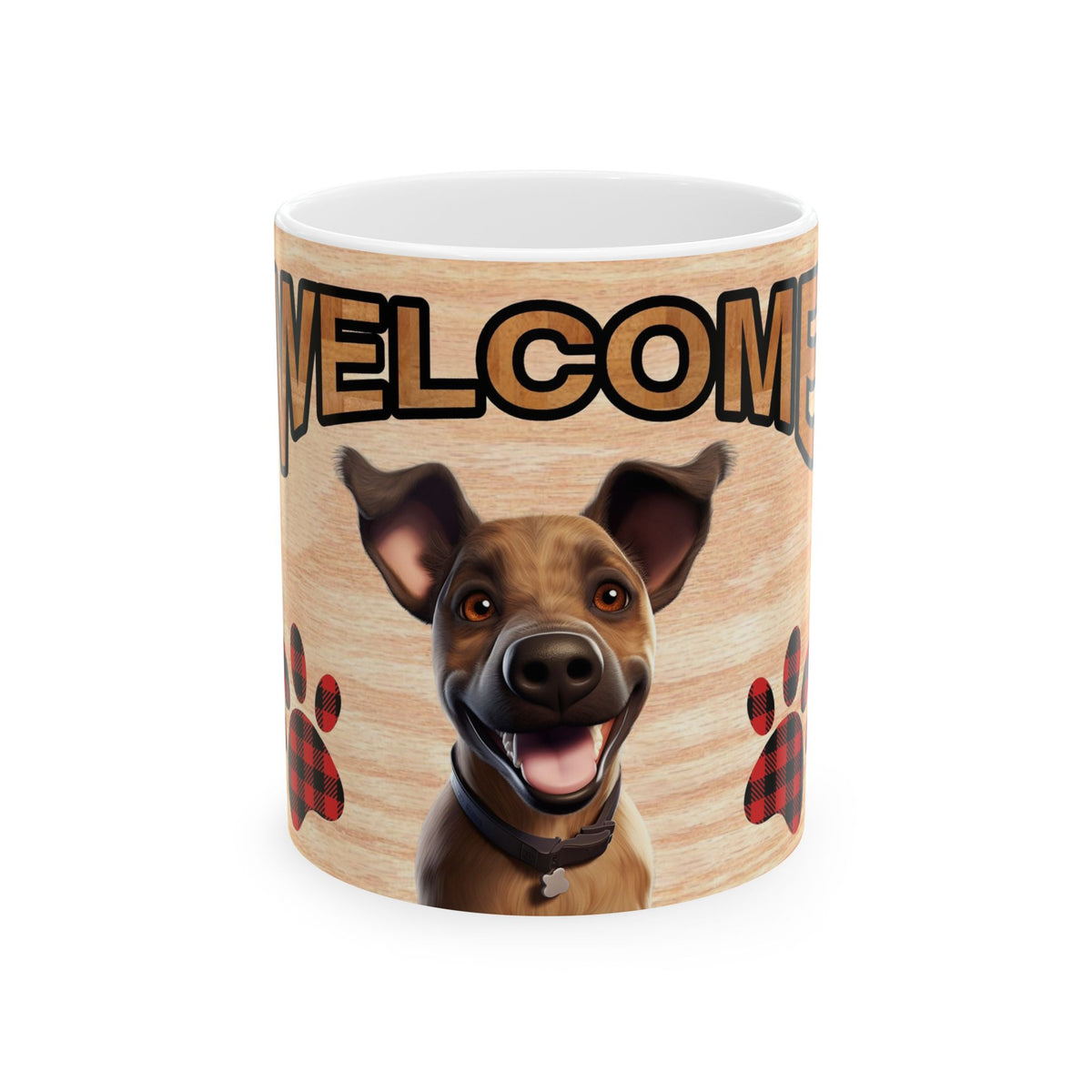 Welcome Dog Illustration Ceramic Mug – Cute Paw Print Coffee Cup 11oz    Item #505261