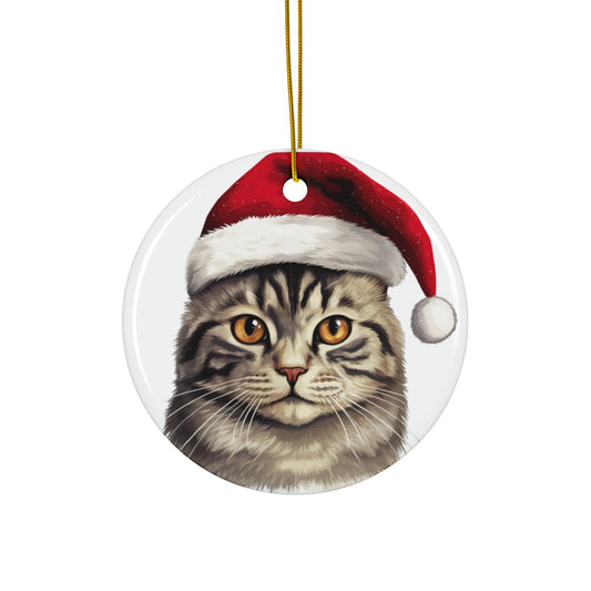 Brazilian Shorthair Cat With Santa Hat Ceramic Ornament        Item #6709782