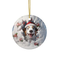 3D Dog With Santa Hat Breaking Out Ceramic Disc Ornament              Item #6608718