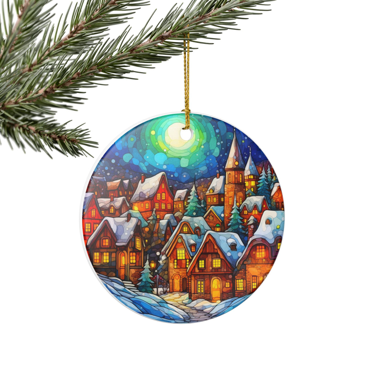 Snowy Christmas Village Ceramic Ornament   Item #119802