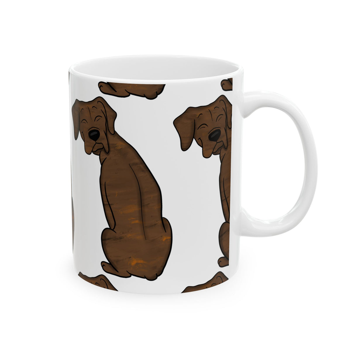Brown Dog Pattern Ceramic Mug — Cute Sitting Puppy Coffee Cup 11oz  Item #397676