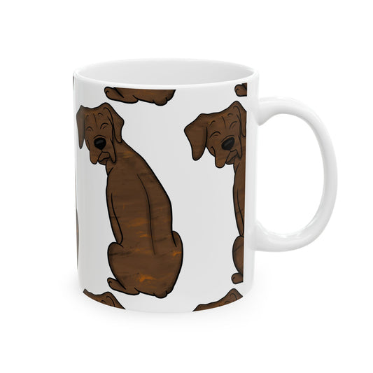Brown Dog Pattern Ceramic Mug — Cute Sitting Puppy Coffee Cup 11oz  Item #397676