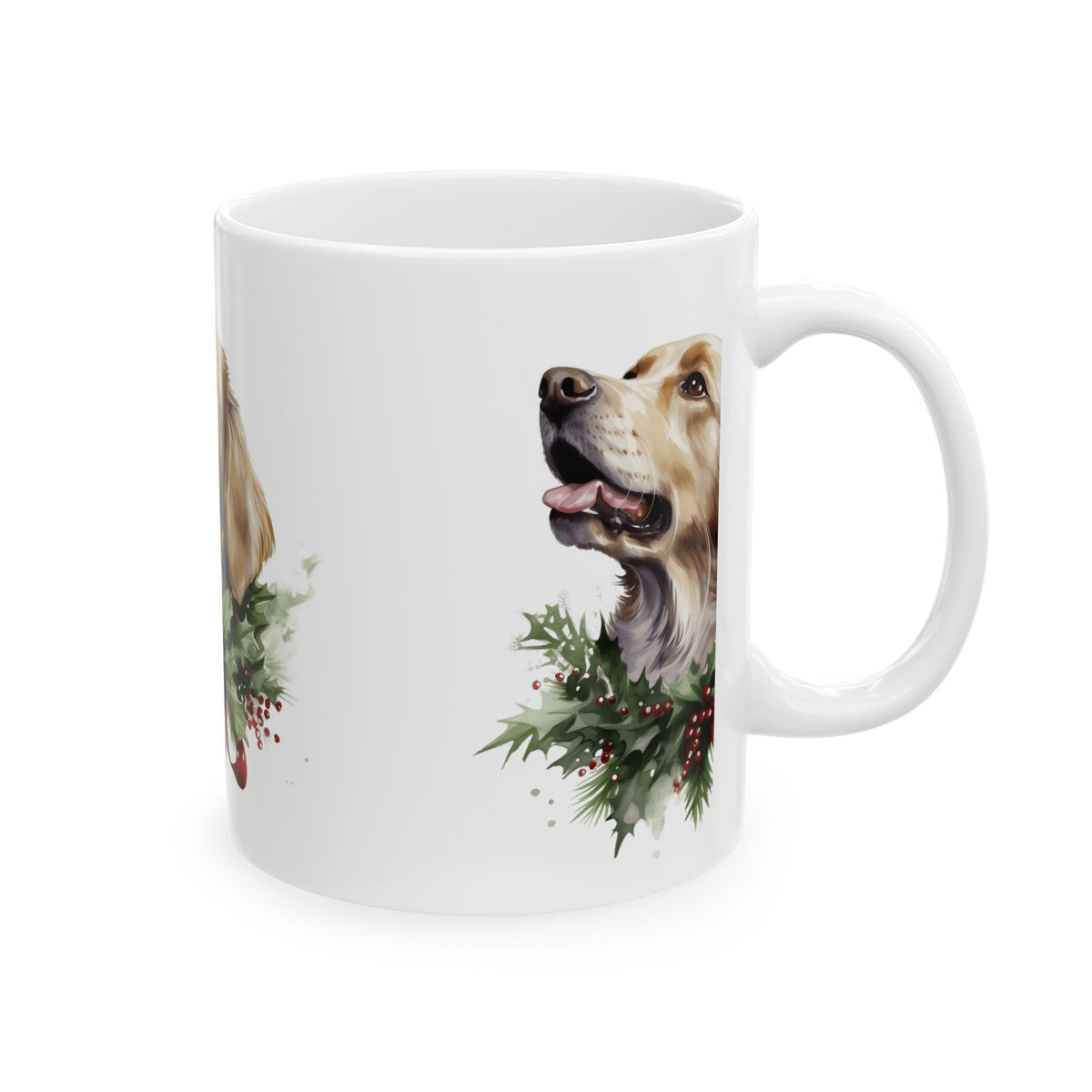 Golden Retriever Holiday Mug — Christmas Wreath Ceramic Coffee Cup 11oz   Item #957241