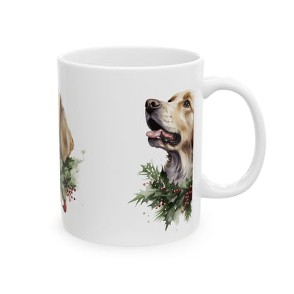 Golden Retriever Holiday Mug — Christmas Wreath Ceramic Coffee Cup 11oz   Item #957241