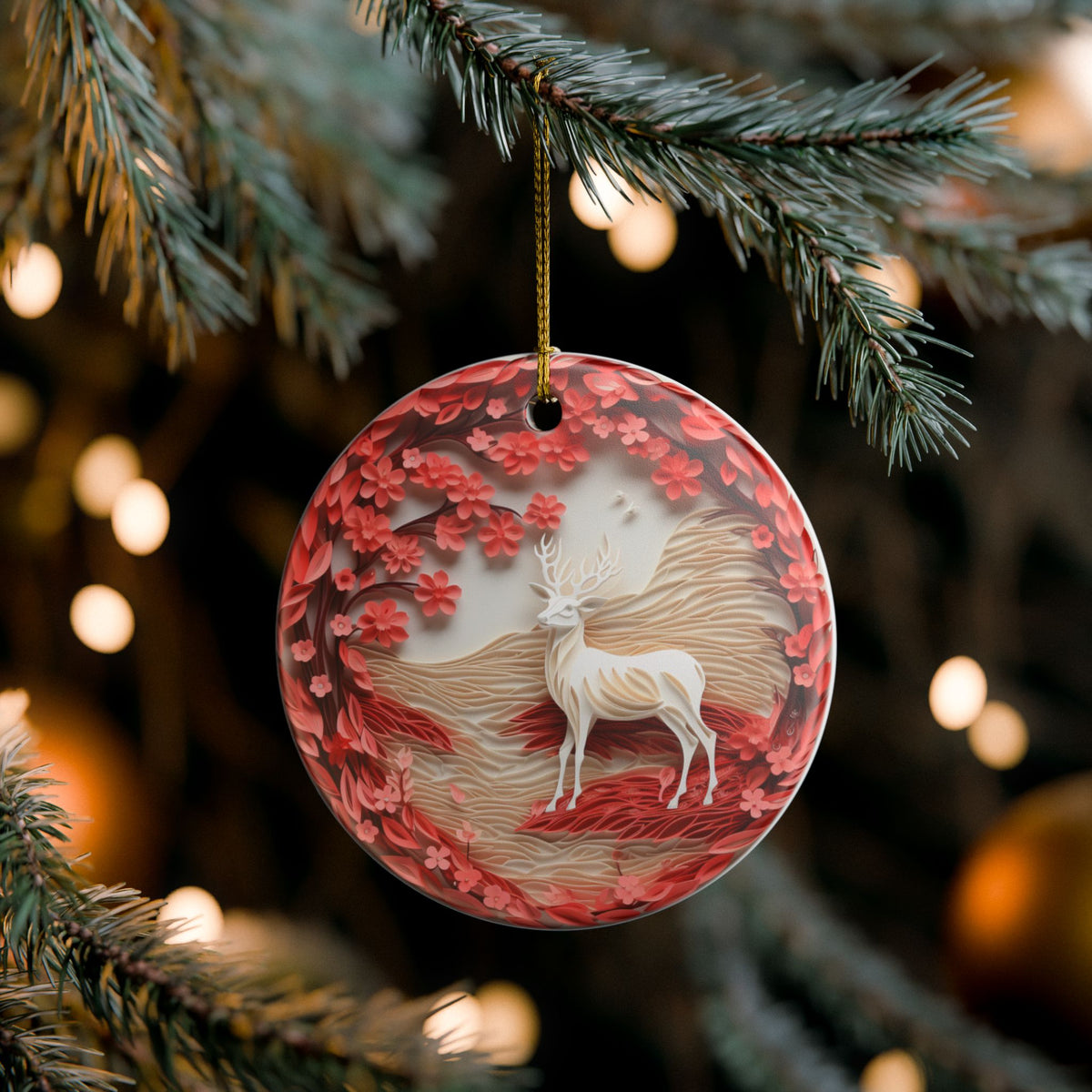 Ceramic Reindeer Floral Christmas Ornament    Item #943801