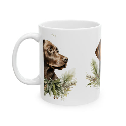 Chocolate Labrador Christmas Mug — Holiday Dog Portrait Ceramic Coffee Cup 11oz  Item #96007