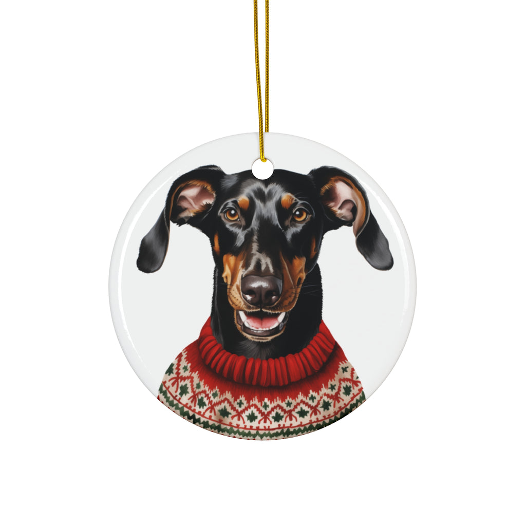 Dog With Christmas Sweater Ceramic Disc Ornament             Item #6804797