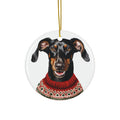 Dog With Christmas Sweater Ceramic Disc Ornament             Item #6804797
