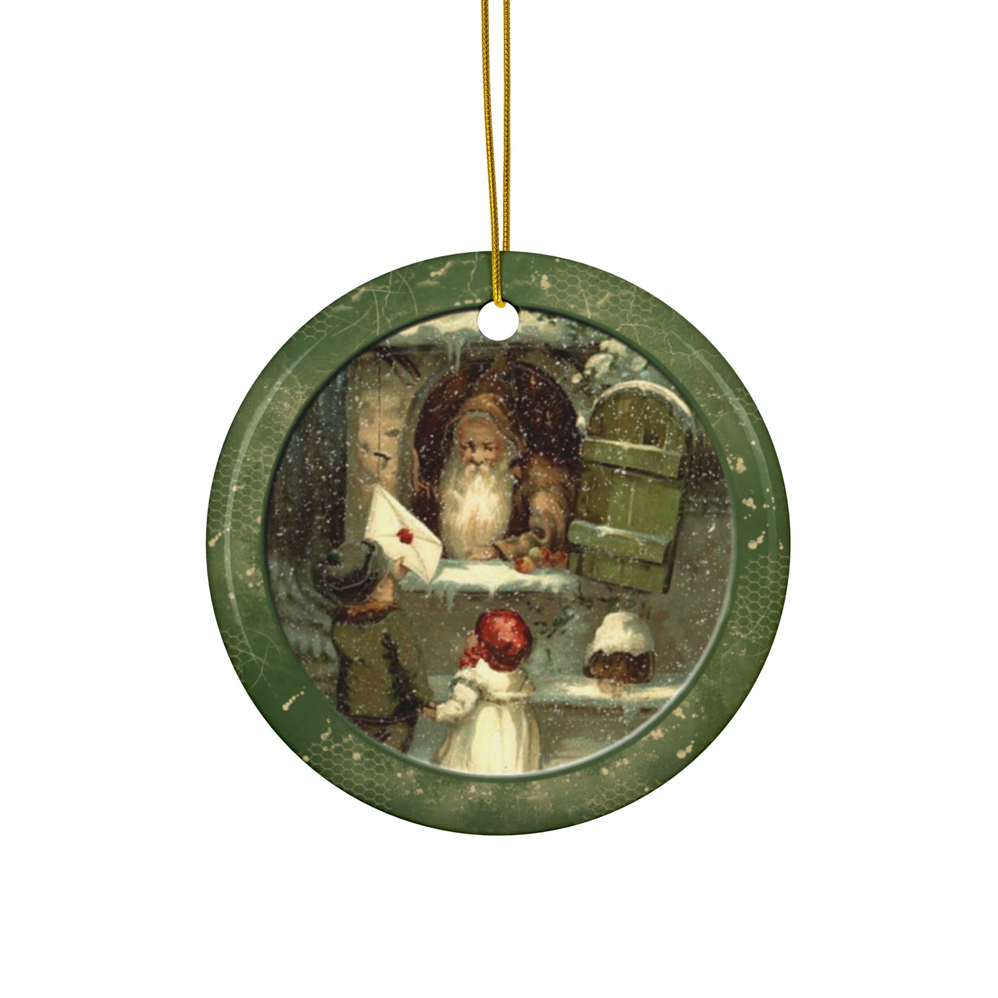 Santa And Kids Ceramic Disc Ornament      Item #3992184