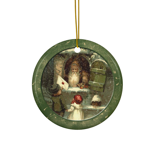 Santa And Kids Ceramic Disc Ornament      Item #3992184