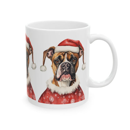 Christmas Boxer Dog Mug — Festive Santa Hat Ceramic Coffee Cup 11oz   Item #529761