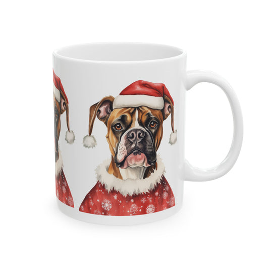 Christmas Boxer Dog Mug — Festive Santa Hat Ceramic Coffee Cup 11oz   Item #529761
