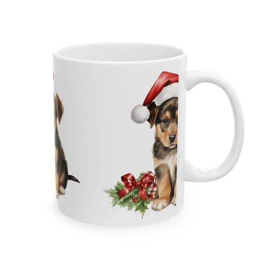Christmas Puppy Ceramic Mug — Cute Puppy in Santa Hat Coffee Cup 11oz  Item #10546