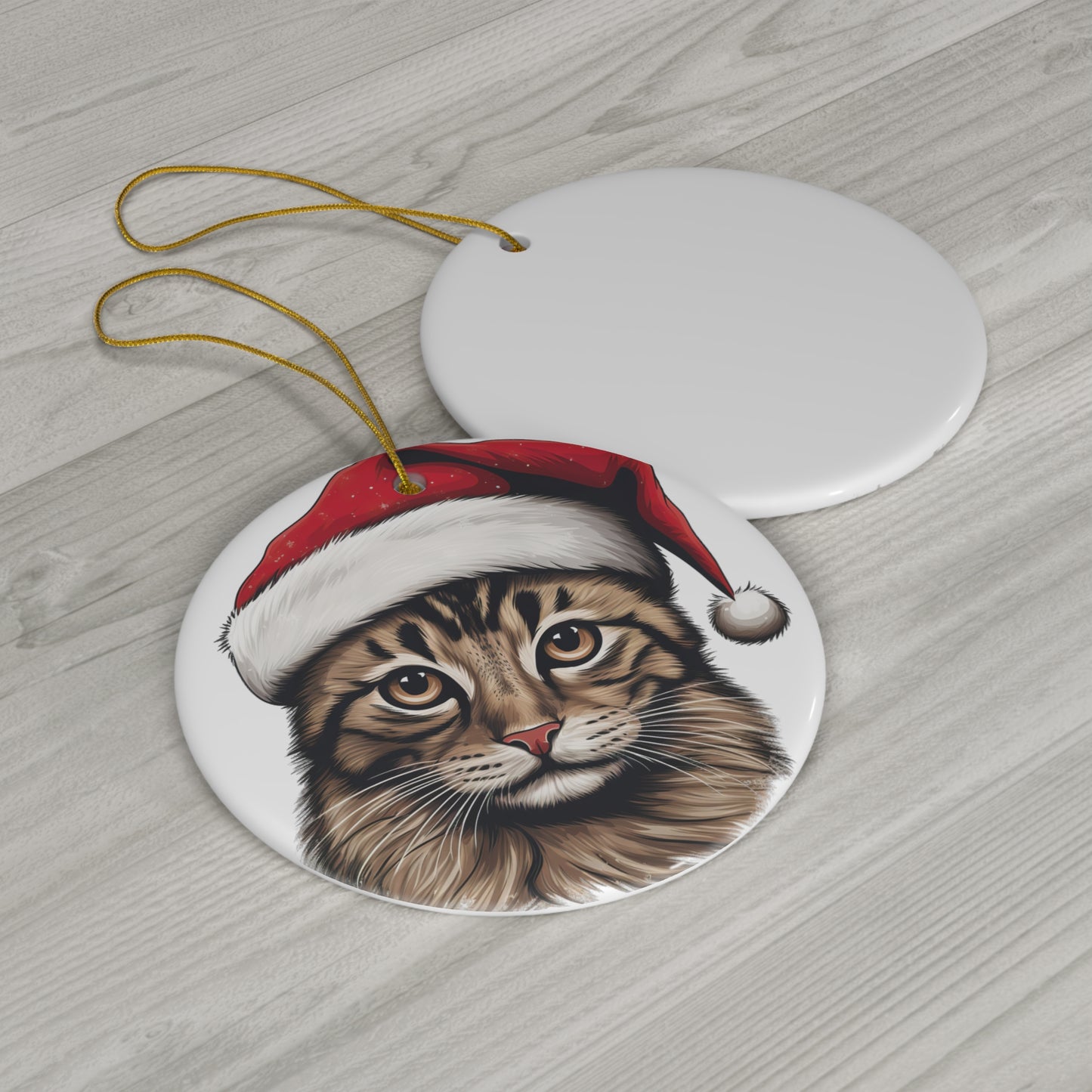 Ceramic Ornament - Seregeti Cat With Santa Hat      Item #8325899