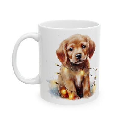 Adorable Puppy In Christmas Lights Holiday Ceramic Mug 11oz  Item #934136