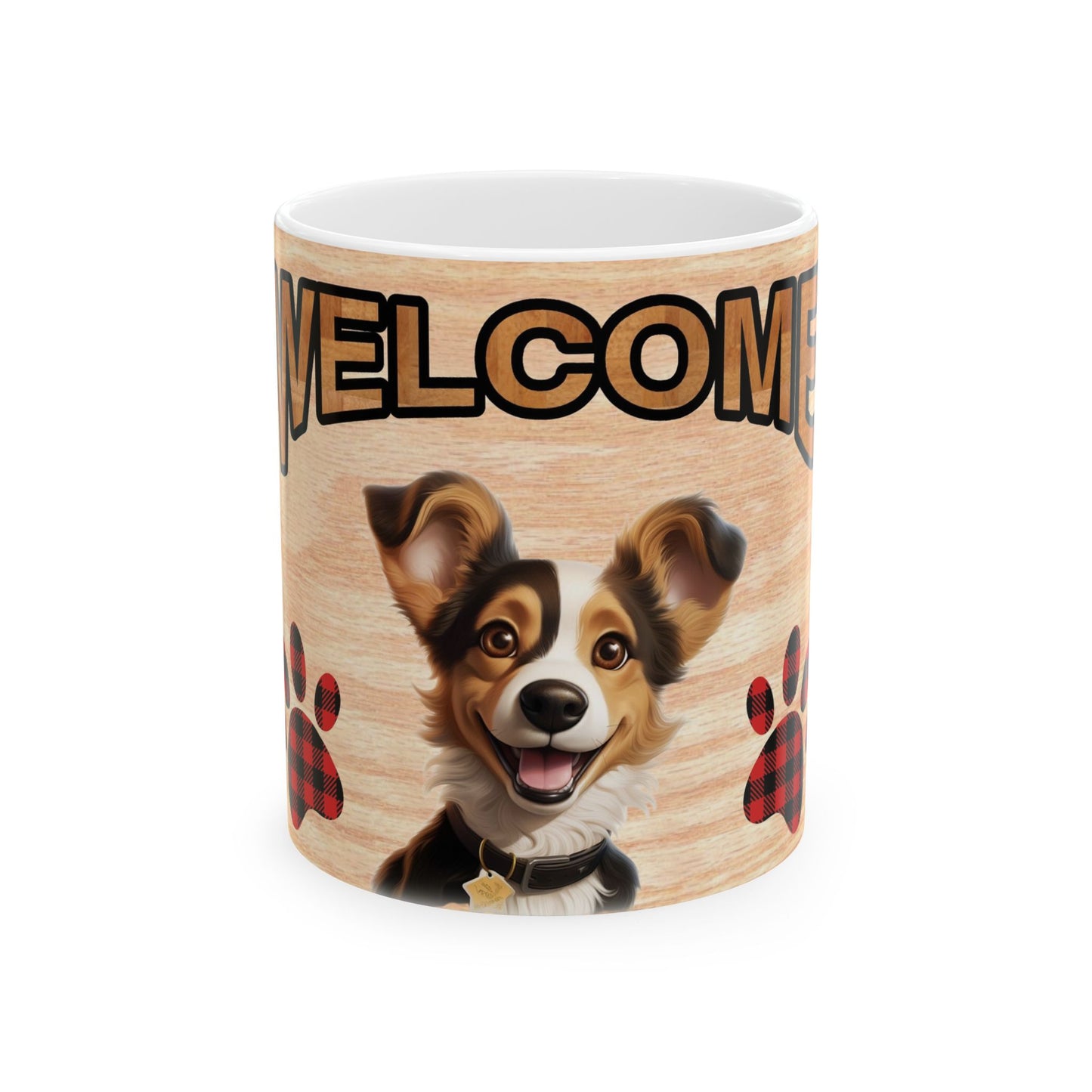 Welcome Puppy Mug — Cute Happy Dog Paw Print Ceramic Coffee Cup 11oz    Item #845317