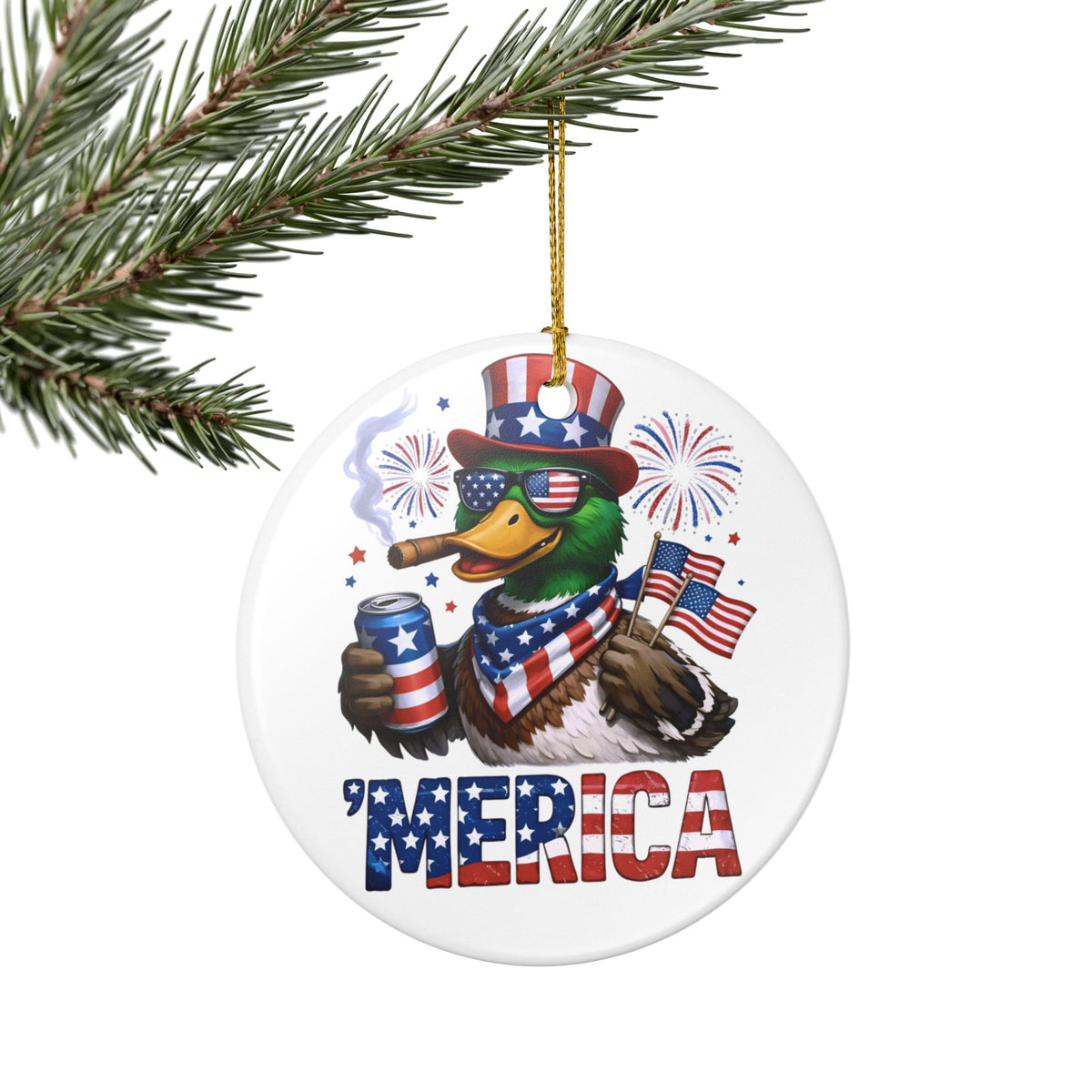 'Merica Duck Ceramic Ornament – Patriotic 4th of July Decoration   Item #301363