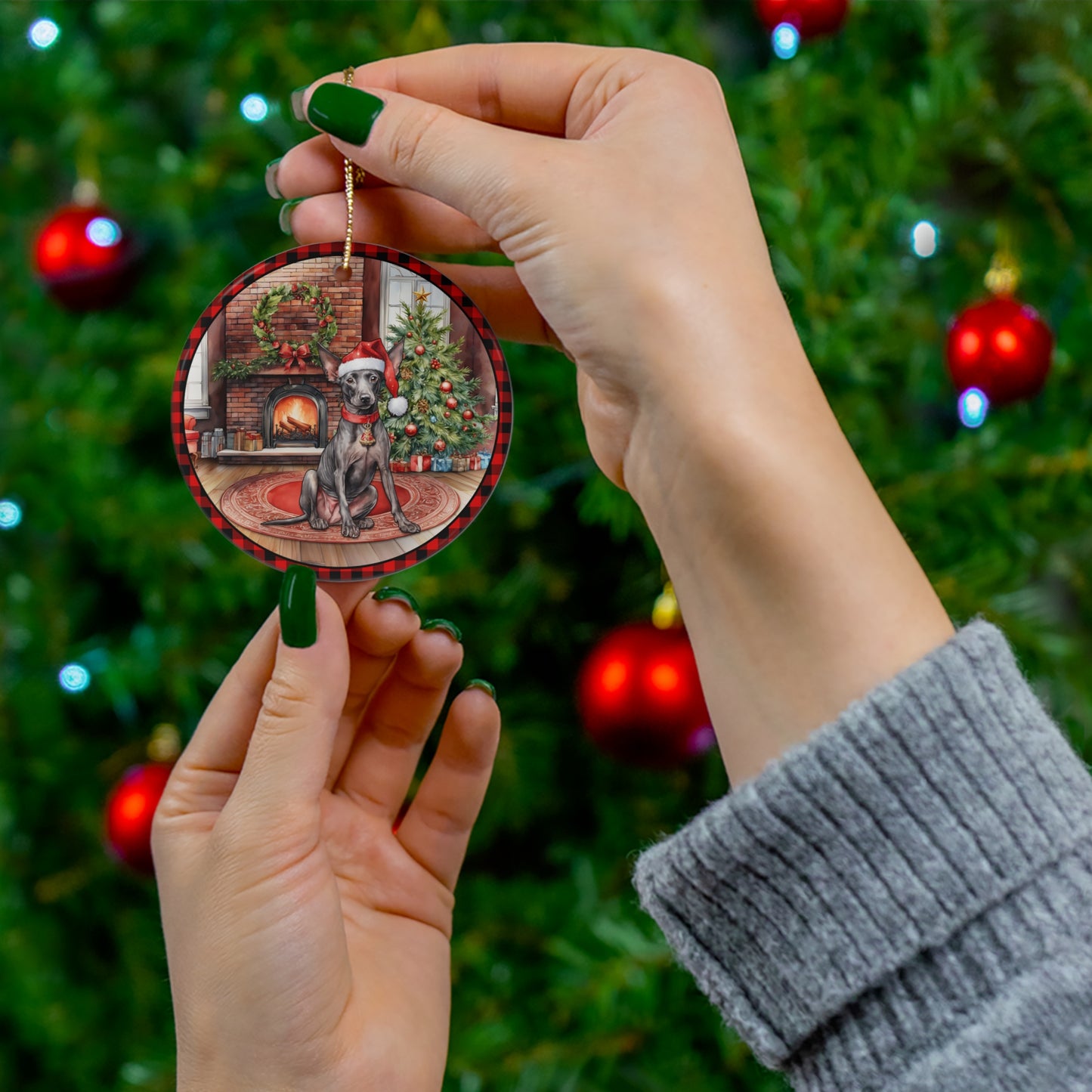 Xoloitzcuintli Mexican Hairless Christmas Dog Ceramic Disc Ornament         Item #3484878