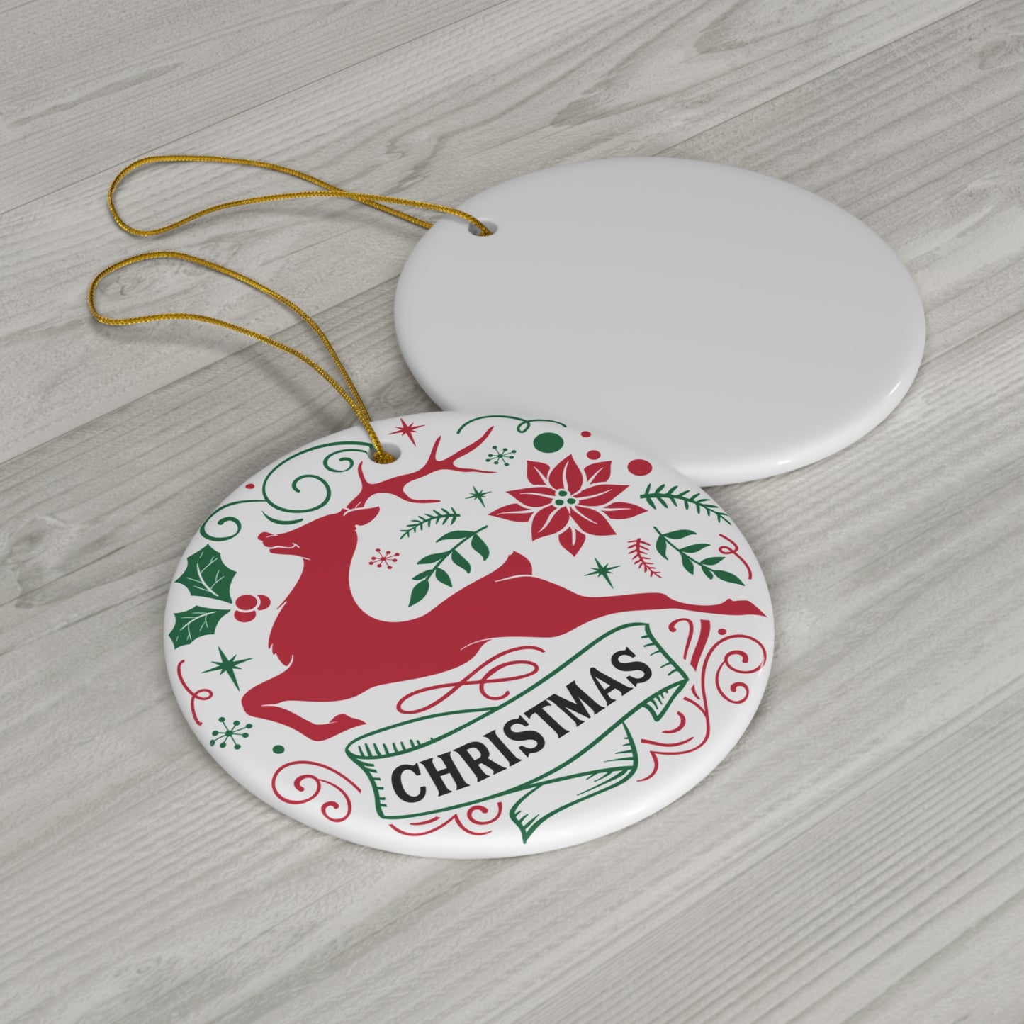 Christmas Reindeer Ceramic Disc Ornament        Item #971924