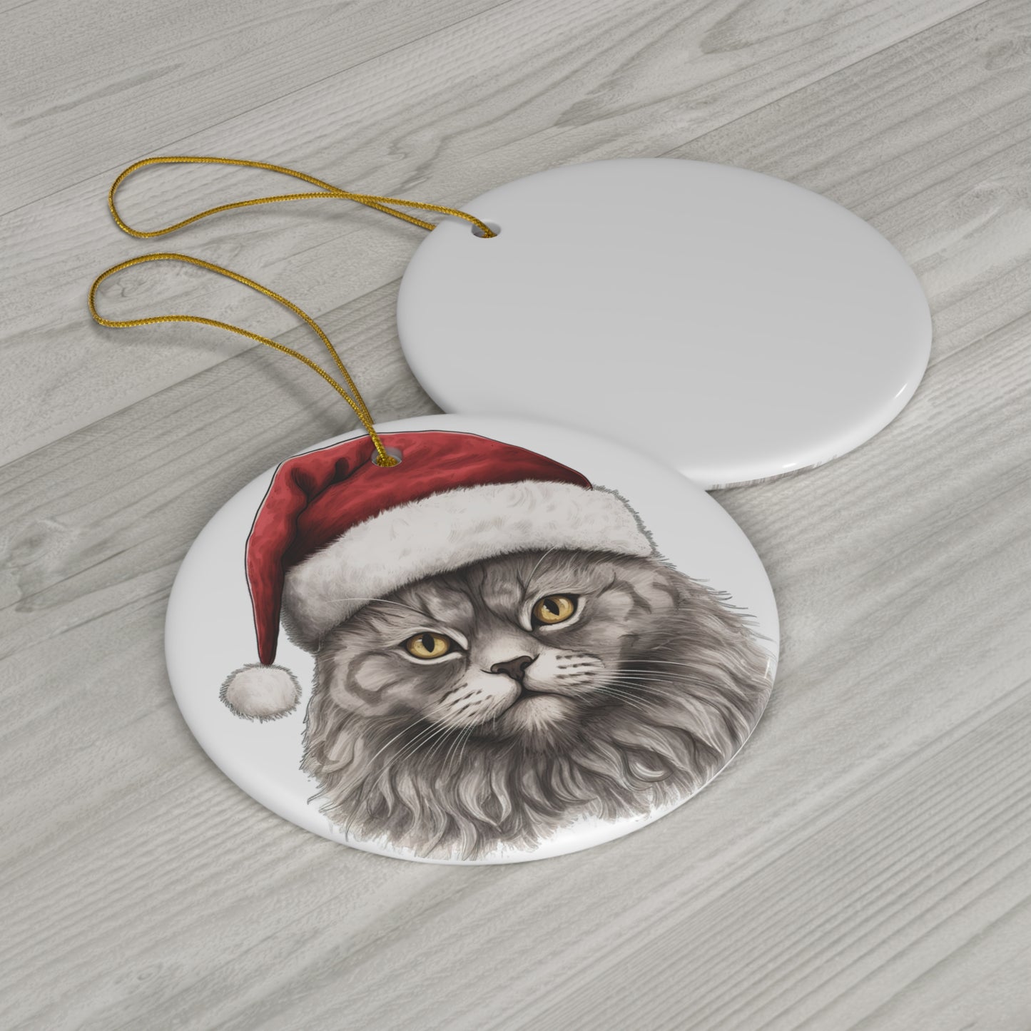 Selkirk Rex Cat With Santa Hat Ceramic Ornament        Item #794776