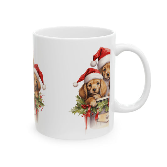 Christmas Puppies Ceramic Mug – Cute Dachshund Puppies in Santa Hats 11oz  Item #436894