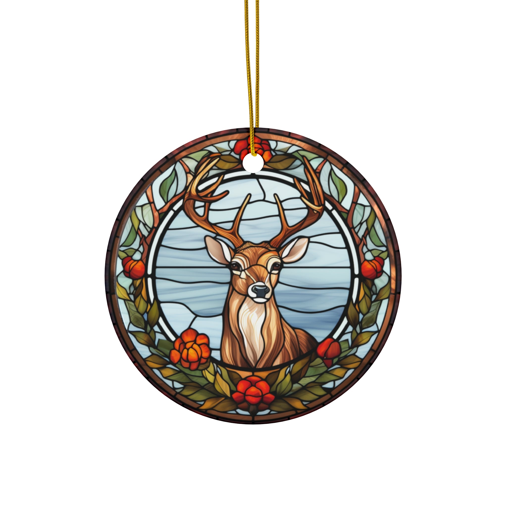 Christmas Deer With Flowers Ceramic Ornament         Item #5518827 - Buckshot's Bargain Barn