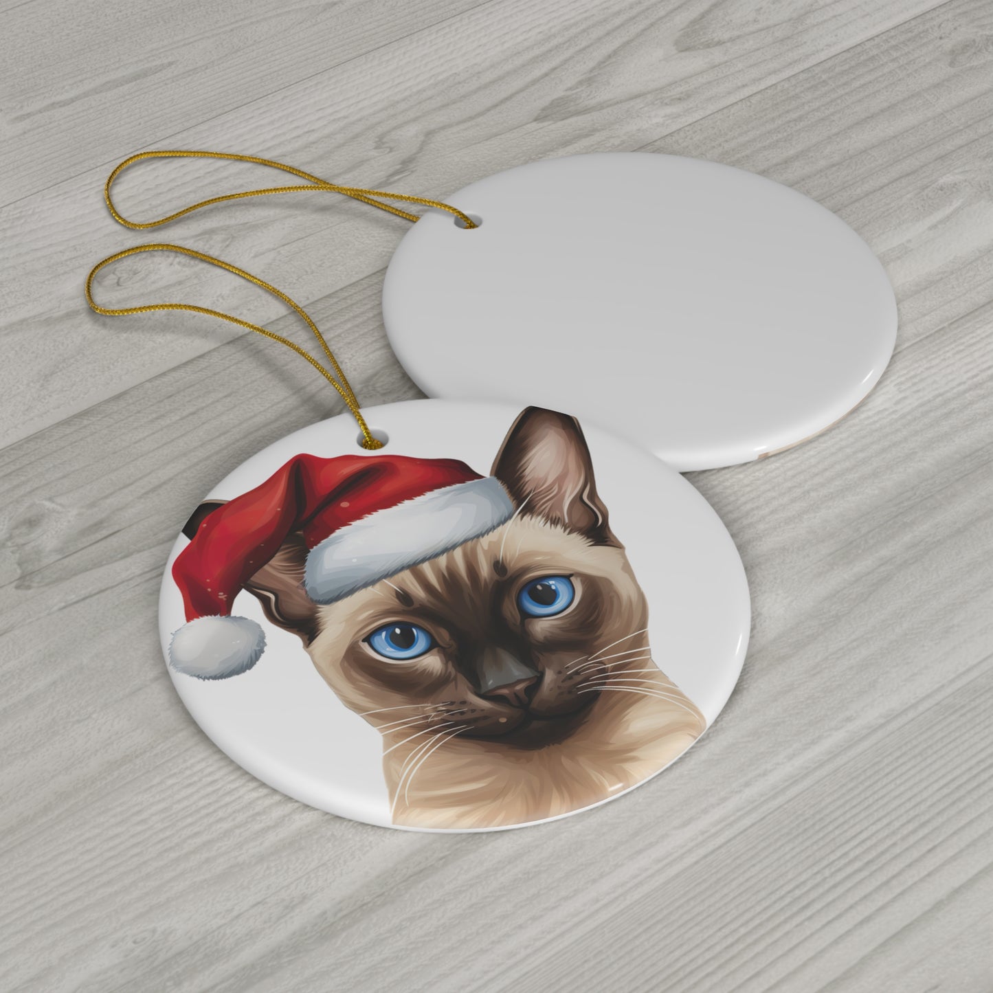 Ceramic Ornament - Tonkinese Cat With Santa Hat      Item #195303