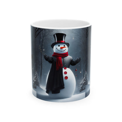 Snowman Winter Forest Ceramic Mug — Festive Holiday Coffee Cup 11oz    Item #563991