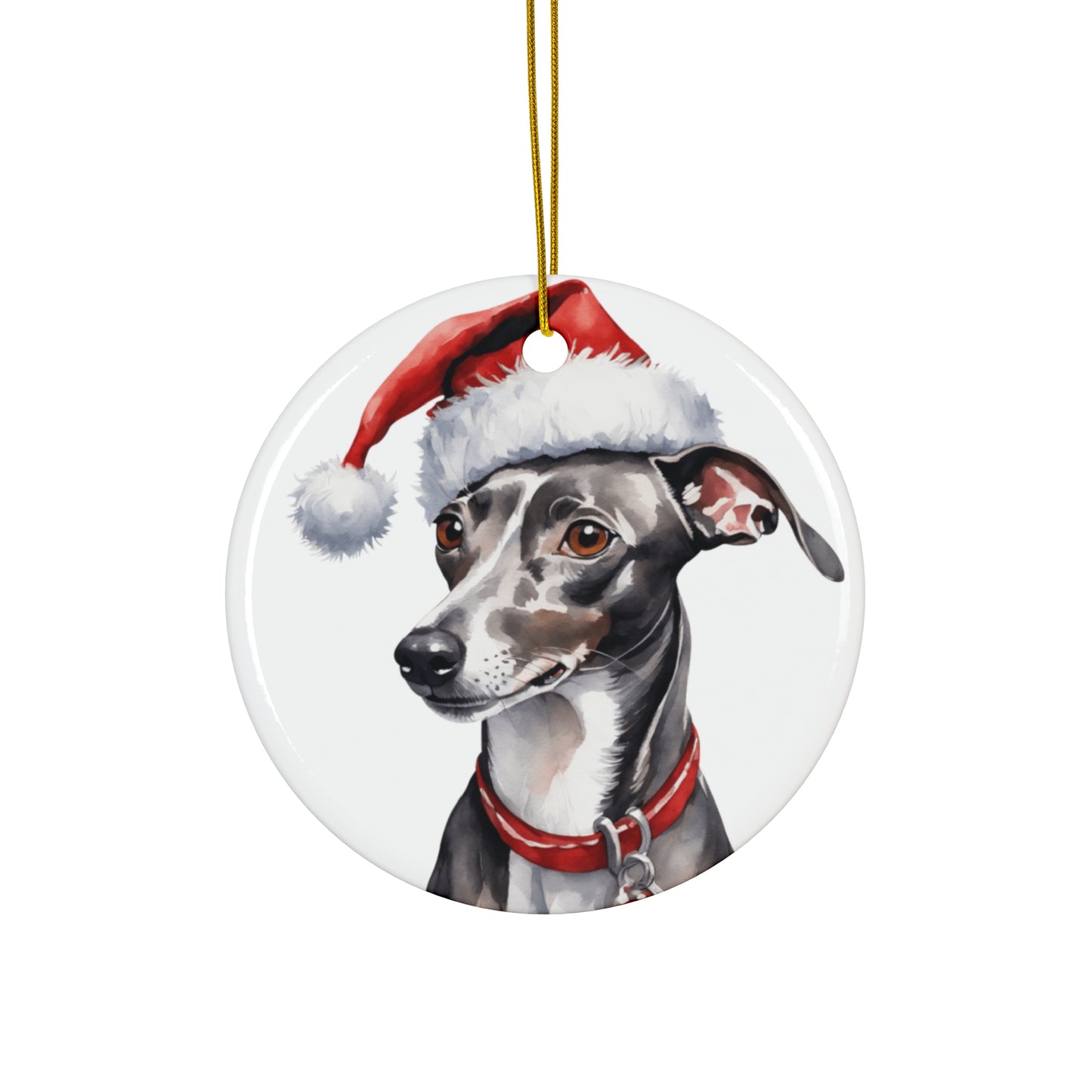 Ceramic Ornament - Italian Greyhound Dog With Santa Hat      Item #4504138