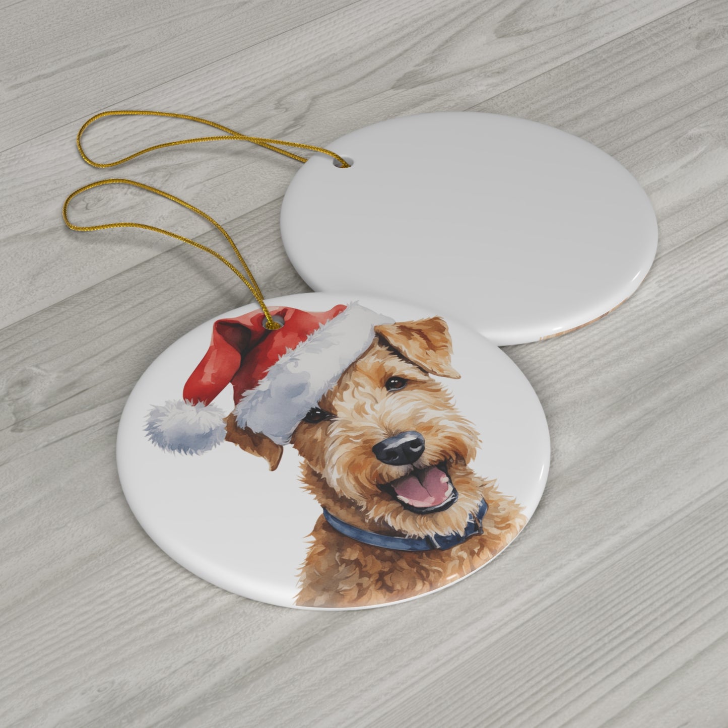 Ceramic Ornament - Lakeland Terrier Dog With Santa Hat      Item #2248072