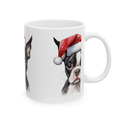 Christmas Boston Terrier Santa Hat Ceramic Mug 11oz   Item #878071