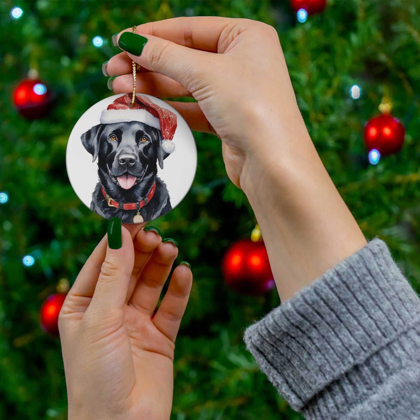 Ceramic Ornament - Labrador Retriever With Santa Hat      Item #5880646