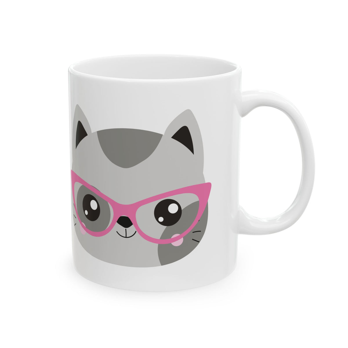Cat with Pink Glasses Ceramic Mug — Cute Cat Lover Coffee Cup 11oz  Item #869499