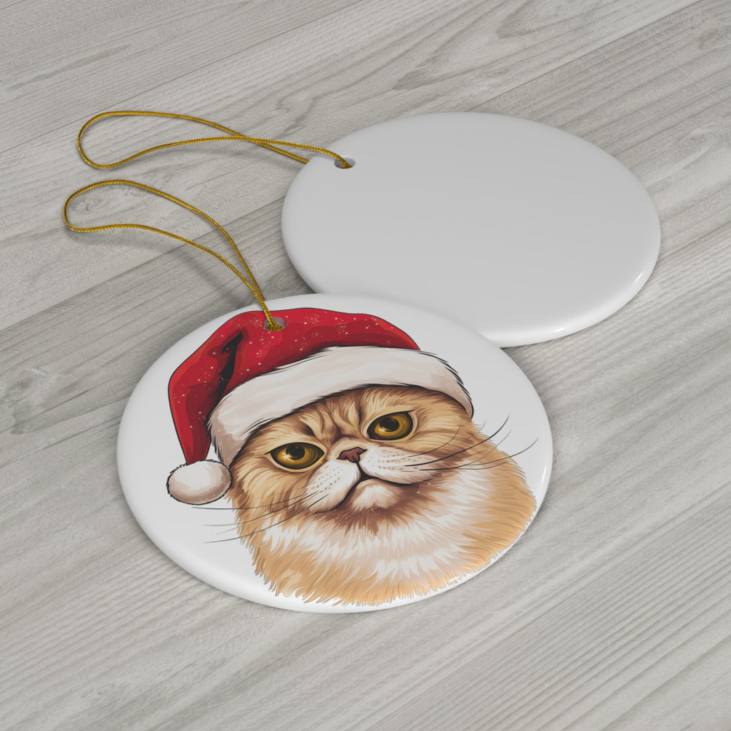 Exotic Shorthair Cat With Santa Hat  Ceramic Ornament    Item #8476878