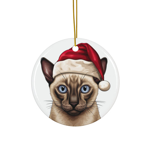 Ceramic Ornament - Tonkinese Cat With Santa Hat      Item #4098877