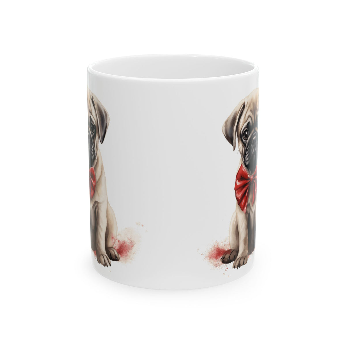 Cute Pug With Red Bow Christmas Ceramic Mug 11oz  Item #720515