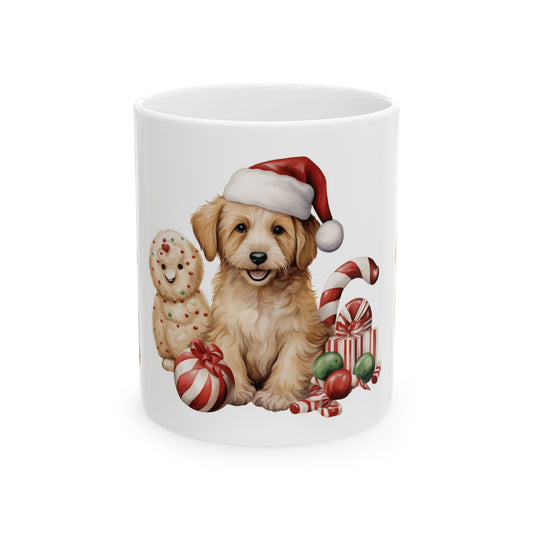 Christmas Puppy Ceramic Mug — Cute Golden Retriever with Santa Hat & Holiday Treats 11oz  Item #561022