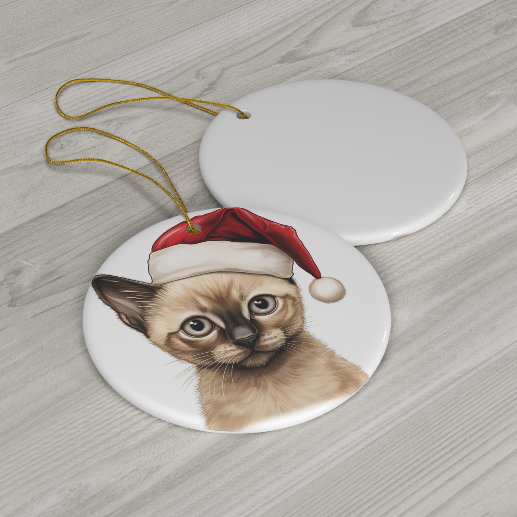 Ceramic Ornament - Tonkinese Kitten With Santa Hat      Item #256696