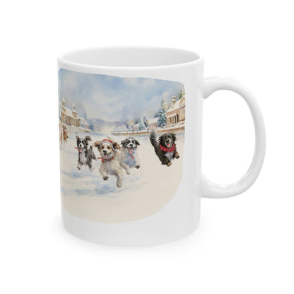 Winter Dog Ice Skating Scene Ceramic Mug 11oz   Item #57922