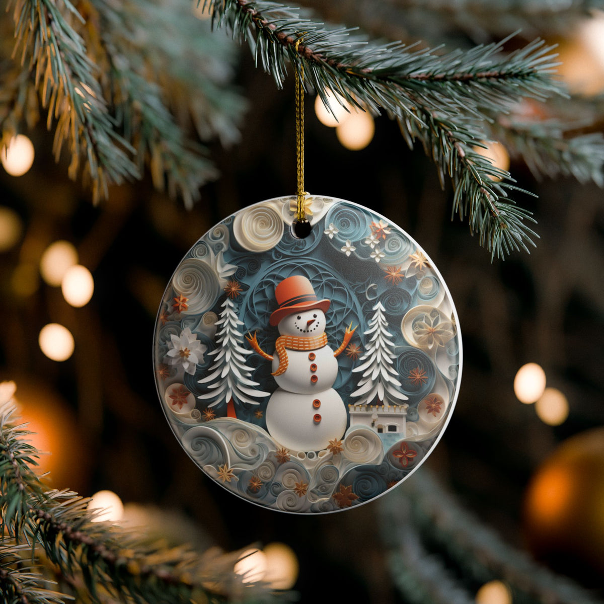 Ceramic Snowman Christmas Ornament   Item #31868