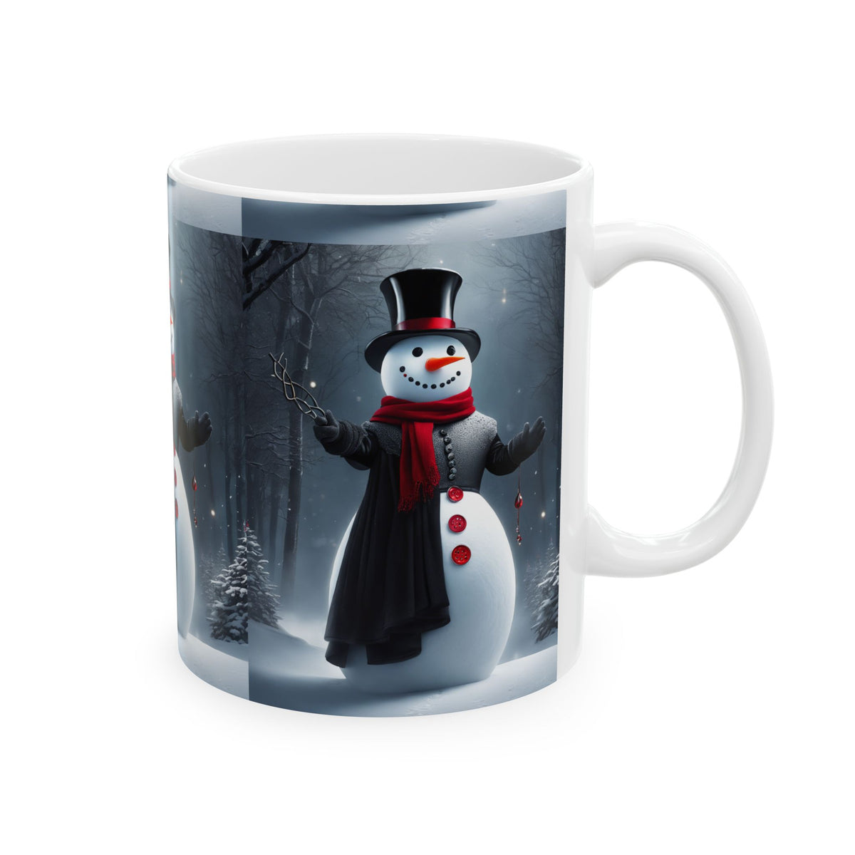 Snowman Holiday Mug – Festive Winter Scene Ceramic Coffee Cup 11oz    Item #27419